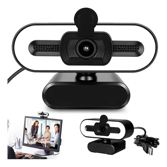 Webcam Full HD 1080p com Microfone e Luz de Preenchimento Para Videochamadas