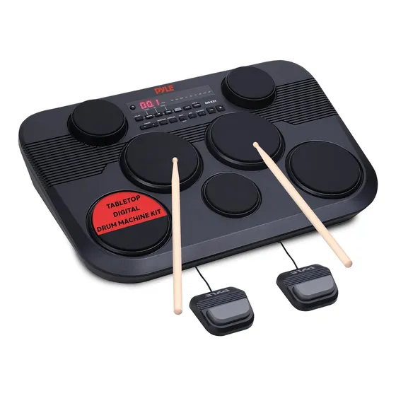 Pyle Bateria Eletrônica Portátil 7 Pads Usb Preto