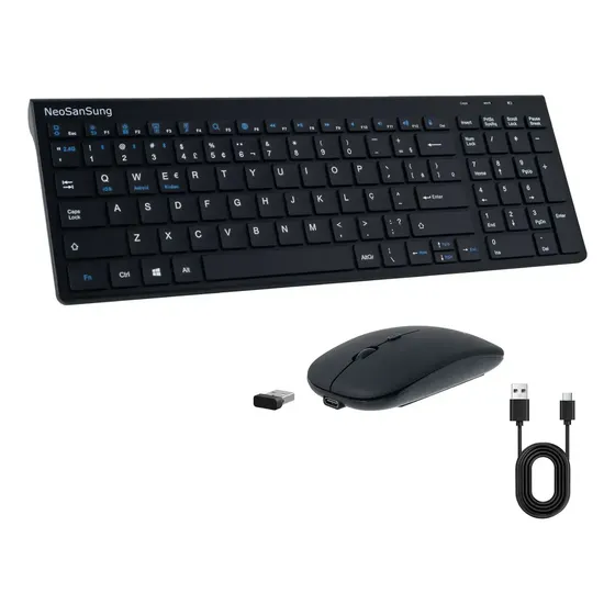Kit Teclado E Mouse Sem Fio Recarregável Slim 2.4g