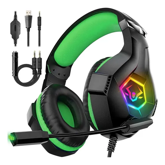 Headset Gamer Verde com Microfone e RGB para PS5, PS4 e Xbox