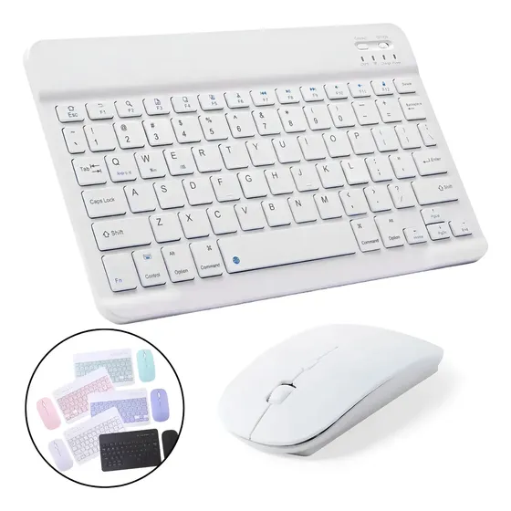 Teclado E Mouse Bluetooth Recarregável Ultrafino Para Tablet