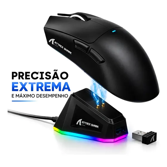 Mouse Gamer Attack Shark X11 Com Base De Carregamento-preto
