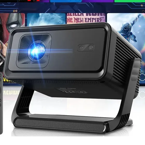 Projetor 4K Portátil Inteligente Android 14 Wi-Fi 6 Bluetooth 5.4, 21000 Lumens, Foco Automático, Correção 6D, Rotação 180°