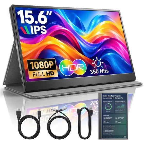 Monitor Portátil 15.6" 1080p Full HD 60Hz Ips Monitor Gamer Com Hdmi Usb Ultra Slim Fino Compatível com 4K Monitor pc