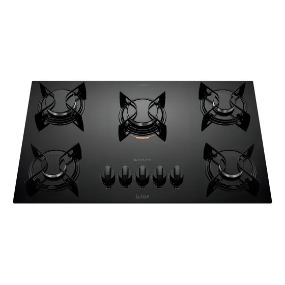 Cooktop 5 Bocas A Gás Atlas U Top Mesa De Vidro Preto