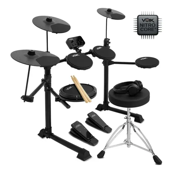 Bateria Eletrônica Midi Com Banco Baqueta Fone Voik Vibe-500