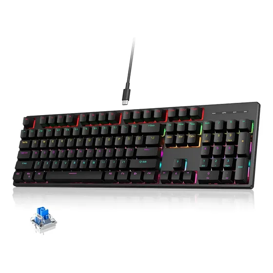 Teclado Mecânico Gamer Rgb 104 Teclas Switch Blue Type-c