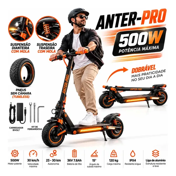 Patinete Elétrico Adulto 500w Dobrável 30km Aut Tubeless Patinete Elétrico Adulto 500w Dobrável 30km Aut Tubeless