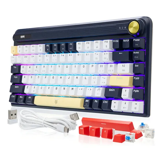 Teclado Mecânico Sem Fio Wireless Gamer Switch Blue Bt Usb Cor De Teclado Preto Idioma Português Brasil