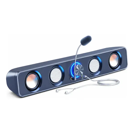 Caixa De Som Soundbar Para Computador Com Microfone Luzes Led Rgb Preto [detectores De Voltagem]