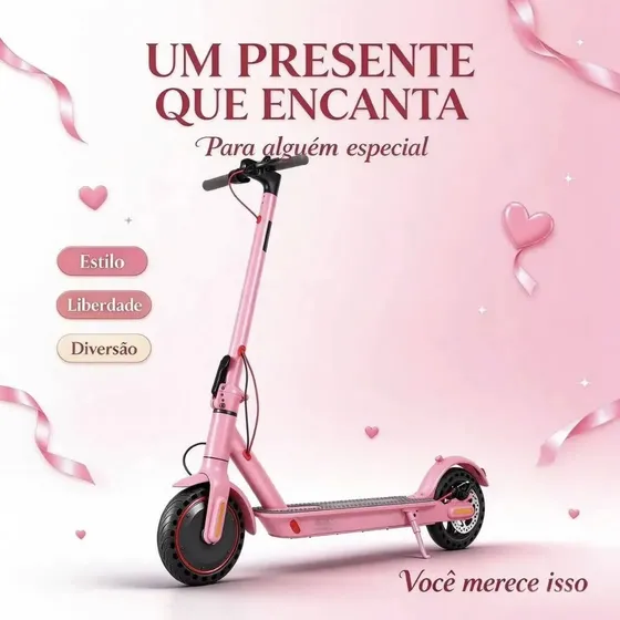 Patinete Elétrico Mankeel MK083 Rosa, 500W para Adulto com 30 km de Autonomia e Pneus Sólidos de 8.5"