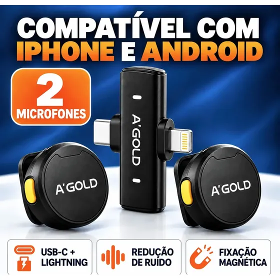 Microfone Lapela Sem Fio Duplo Magnético iPhone Android