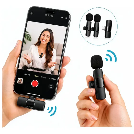 Microfone De Lapela Sem Fio P/ iPhone Lightning - Kit Com 2 Microfone De Lapela Sem Fio P/ iPhone Lightning - Kit Com 2
