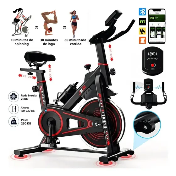 Bicicleta Ergométrica Spinning JMJN com Volante de 25 kg e Bluetooth