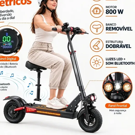 KORR Patinete Elétrico Adultos Scooter M4 800W com Banco Ajustável e Bluetooth Até 36km De Autonomia Velocidade Máxima Até 42km/h Preto/laranja KORR Patinete Elétrico Adultos Scooter M4 800W com Banco Ajustável e Bluetooth Até 36km De Autonomia Velocidade Máxima Até 42km/h Preto/laranja