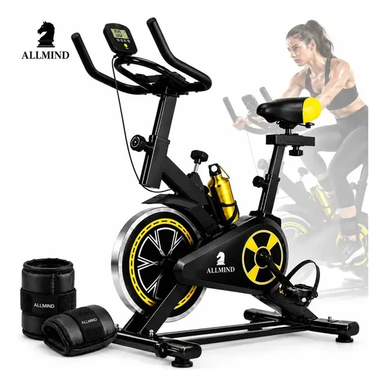 Bicicleta Ergométrica Spinning 8kg Roda de Inércia 9 Níveis Resistência Computador LCD Monitor Cardio Academia Fitness Exercício Treino em Casa Residencial Ajustável Suporta 120kg ALLMIND