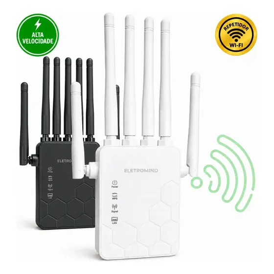 Repetidor Wi-Fi Eletromind Com 6 Antenas Para 2.4 GHz e 300 Mbps Repetidor Wi-Fi Eletromind Com 6 Antenas Para 2.4 GHz e 300 Mbps