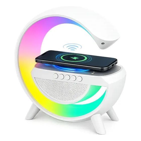 Luminária Led Rgb Caixa De Som Bluetooth Carregador Indução