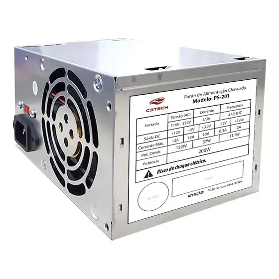 Fonte de Alimentação ATX 200W C3Tech PS-201 Certificação 80 Plus