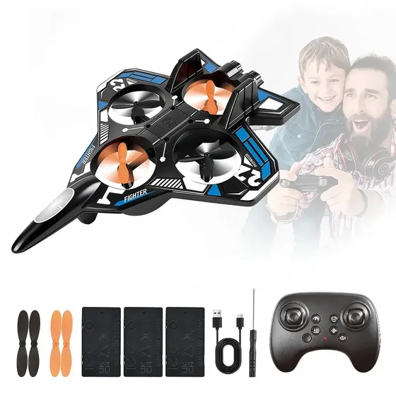 Drone Fallove Avião de Controle Remoto Caça Jato com Luzes e 3 Baterias