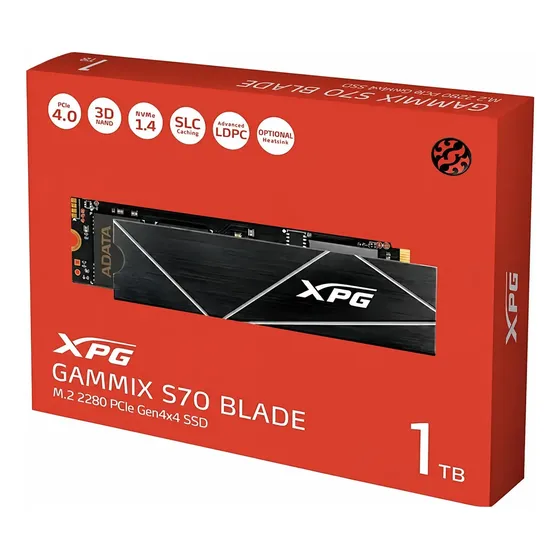 Ssd 1tb Adata S70 Blade M.2 Pci-e Gen4 Ps5 7400mb/s Preto