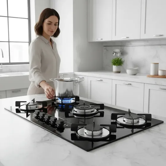 Fogão Cooktop com Alimentação a Gás - Chamalux 5 Bocas Tripla Chama cor Preto