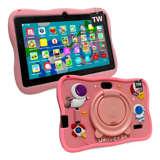 Tablet Infantil 4gb 128gb Android 13 C/ Capinha E Acessórios Rosa-chiclete