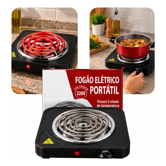Fogão Elétrico 220v Fogareiro Cooktop Portátil 1200w 1 Boca Fogão Elétrico 220v Fogareiro Cooktop Portátil 1200w 1 Boca