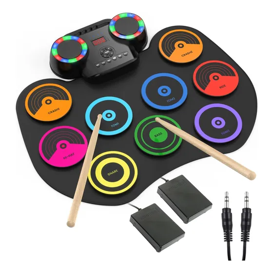 Kit De Bateria Eletrônica Roll-up Midi 9 Pads
