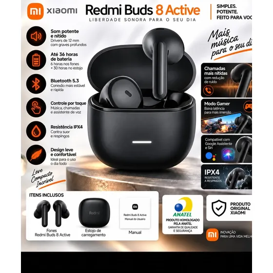 Fone Xiaomi Redmi Buds 8 Active Bluetooth Sem Fio Original