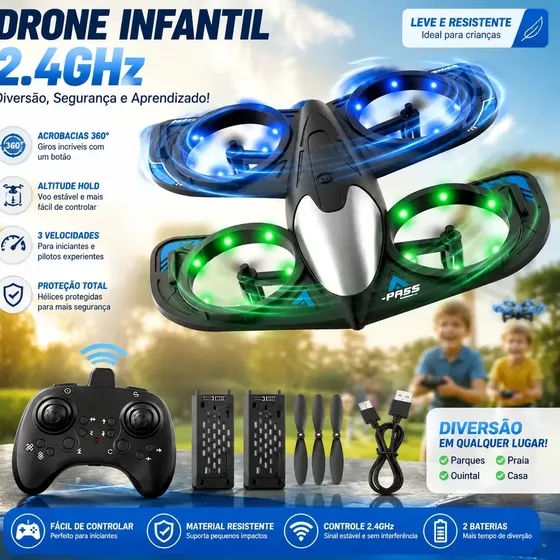 Drone CUCO BLUE RX122 PRO para Iniciantes com Luzes e 2 Baterias