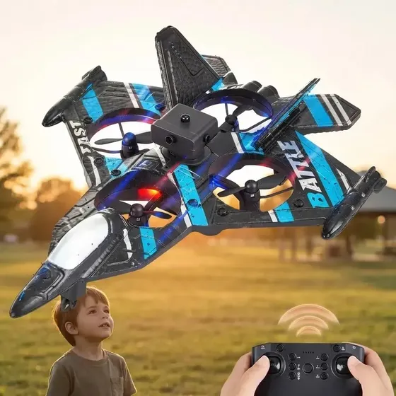 Drone Design Avião RC Controle Remoto 2.4GHz 4 Motores Com Luzes Caça A Jato Fácil De Pilotar Para Crianças Iniciantes