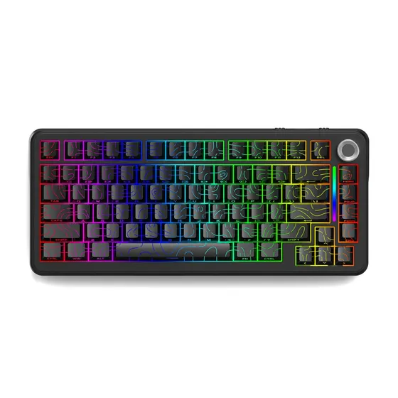 Teclado Gamer Mecânico Sem Fio Bluetooth Tri Mode 75% Led Rgb Hot Swappable Free Wolf F75 Black Contour Lines Teclado Gamer Mecânico Sem Fio Bluetooth Tri Mode 75% Led Rgb Hot Swappable Free Wolf F75 Black Contour Lines