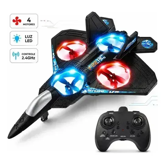 Drone Aviao de Controle Remoto Bateria Design Crianças Iniciantes Avião Rc Com Luz Combat Aircraft Controle Remoto 2.4ghz 4 Motores Recarregavel