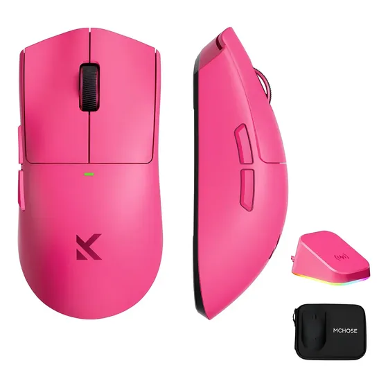 Mouse para jogos ultraleve Mchose K7+base magnética 8k Paw3950, cor rosa