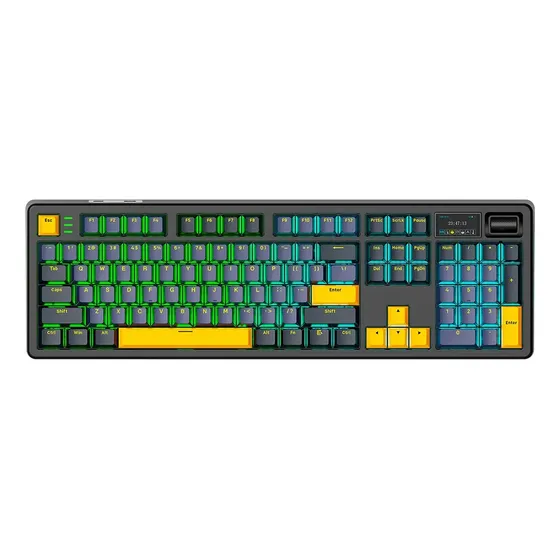 Teclado Mecânico Gamer Sem Fio Bluetooth Tri Mode Rgb Fire Phoenix Bk-f104 Pro Black Switch Purple