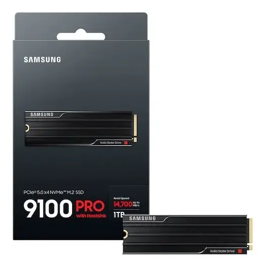 SSD Samsung 1TB 9100 Pro Heatsink Com Dissipador M.2 Nvme PCie 5.0 Gen5 14.800/13.400MB/s MZ-VAP1T0CW SSD Samsung 1TB 9100 Pro Heatsink Com Dissipador M.2 Nvme PCie 5.0 Gen5 14.800/13.400MB/s MZ-VAP1T0CW
