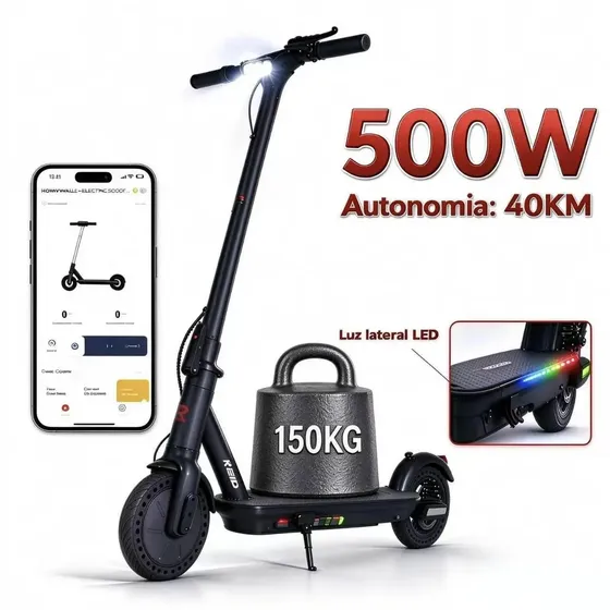 MANKEEL 087 Patinete Elétrico Adulto, 500w-40km-25km/h-150kg-(36V 7.8AH), Velocidade-juvenil-dobrável-scooter-eletrica-autonomia-aplicativo-bluetooth-capacidade-Bateria, Luz Lateral LED com Suspensão