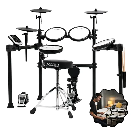 Bateria Eletrônica Accord Hdx-220s Bluetooth Com Banco