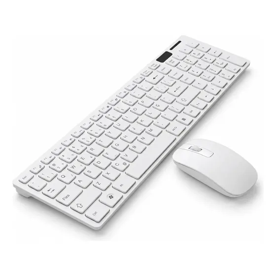 Kit Teclado e Mouse Sem Fio Branco Slim Ergonômico para Notebook e PC