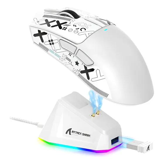 Mouse sem fio Attack Shark X11, branco, 22000 dpi+RGB da cor branca