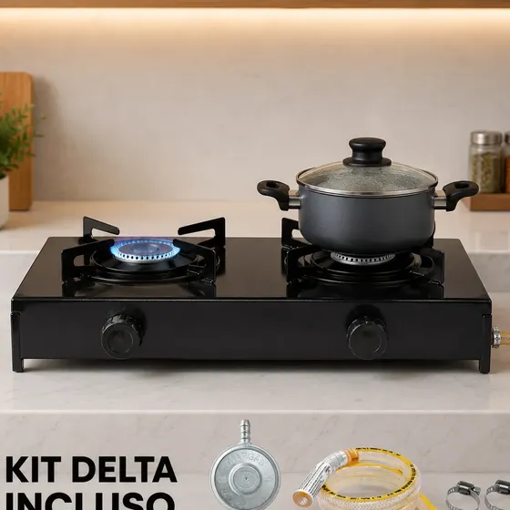 Fogão Cooktop Portátil 2 Bocas A Gás Glp Compacto De Mesa