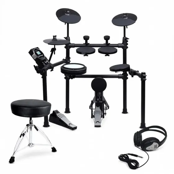 Kit Bateria Eletrônica Medeli Mz520 Completa Com Banco E Fone De Ouvido Peles Mesh, 30 Kits, 308 Sons, Usb-midi, Modos Preto