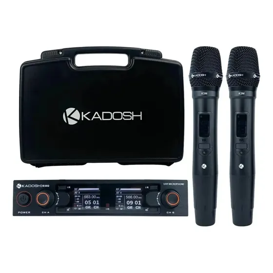 Microfone Sem Fio Duplo Kadosh K502M UHF PLL Profissional 2 Bastões Recarregável para Igrejas Shows Eventos