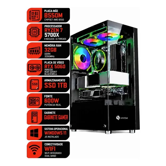 Pc Gamer Amd Ryzen 7 5700x Rtx 5060 Ssd 1tb