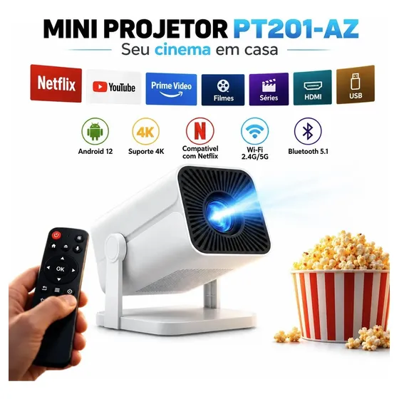 Mini Projetor 4k Full Hd Smart Wifi Bluetooth Portátil