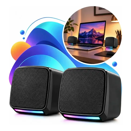 Caixa Caixinha De Som Pc Gamer Notebook Led Rgb Potente 10w