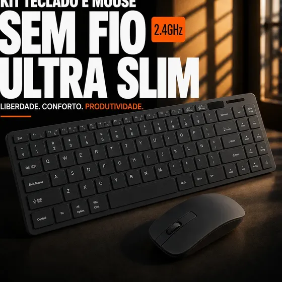 Kit Teclado E Mouse Sem Fio Usb Ultra Slim Wireless 2.4ghz