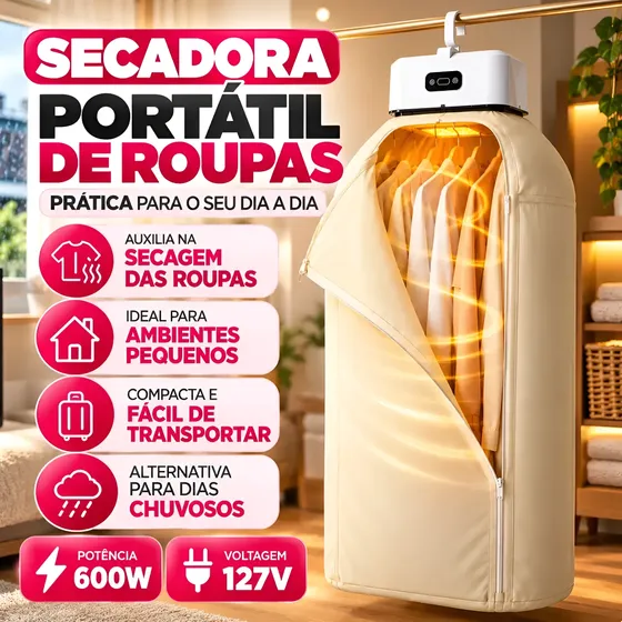 Secador Elétrico De Roupas Ar Quente Secadora Portatil 600w