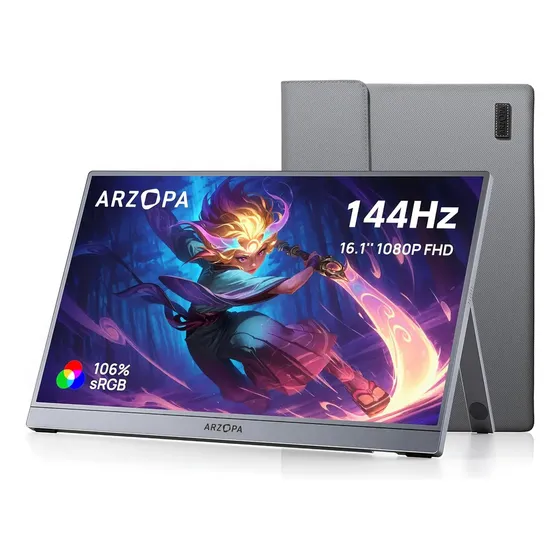 Monitor portátil Arzopa 144hz 16 1080p Gamer e estojo
